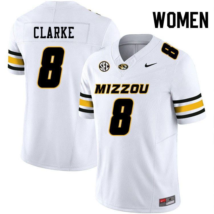 Women #8 Marcus Clarke Missouri Tigers College Football Jerseys Stitched-White